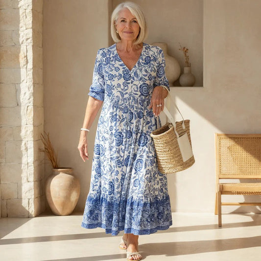 Cathy™ | Elegant Floral Dress with V-Neck